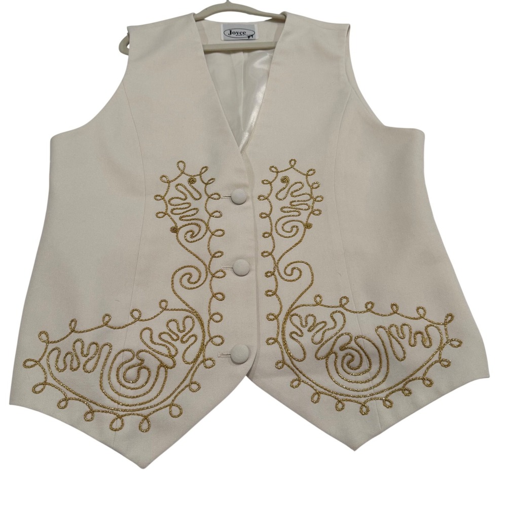 Y2K Vintage Regency Joyce Cream Gold Embroidered Western Vest Boho Statement